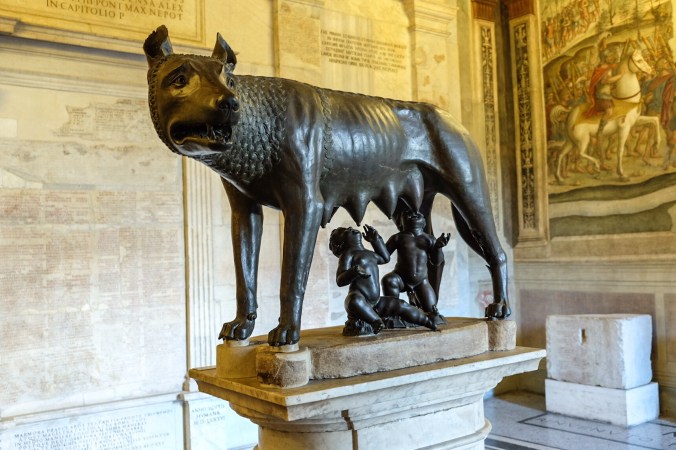 Statue of Romulus and Remus at the Capitoline Museum in Rome
