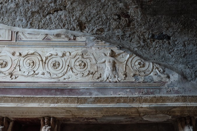 Up close detail of a stone carved cornice
