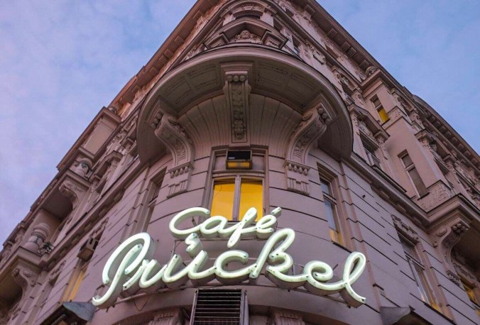 The sign above the door at Cafe Pruckel