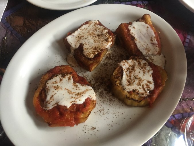 eggplant appetizer at the Afghan restaurant Khyber Pass in Montreal