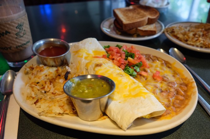 Our meal at Famous Plaza Cafe - breakfast burritos