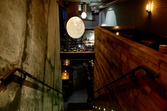 Entrance of the Ship, looking down the stairs at the bar