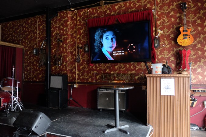 The stage in the Way Station with Dr Who on the TV